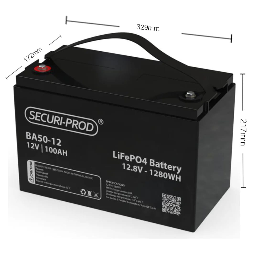Securi-Prod 100Ah 12v Lithium (LiFePO4) Battery dimensions
