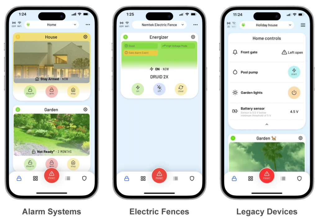Use Olarm Max to connect and control alarm systems, electric fences and legacy devices