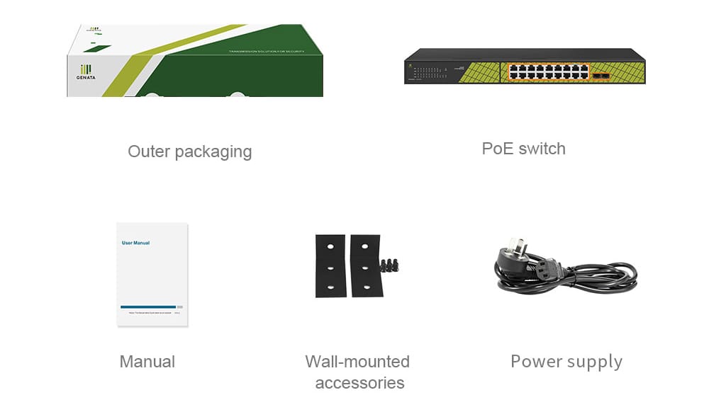 GENATA 16 Port Gigabit AI PoE Switch GNT-RP1420G6 in the box
