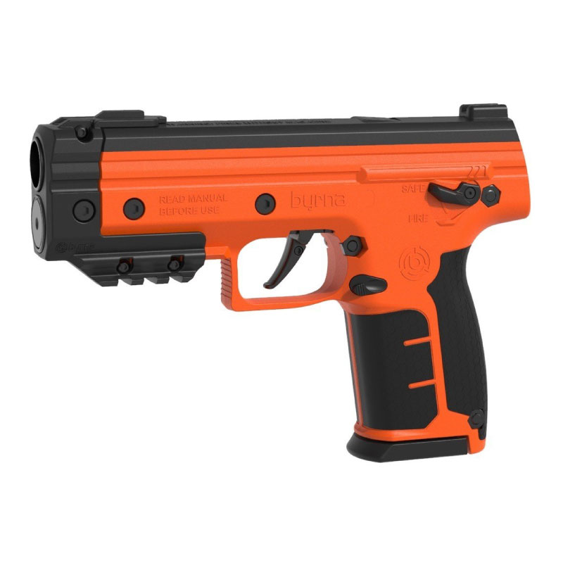 Byrna SD 12 Gram Boost Adaptor fitted to Orange Byrna Launcher