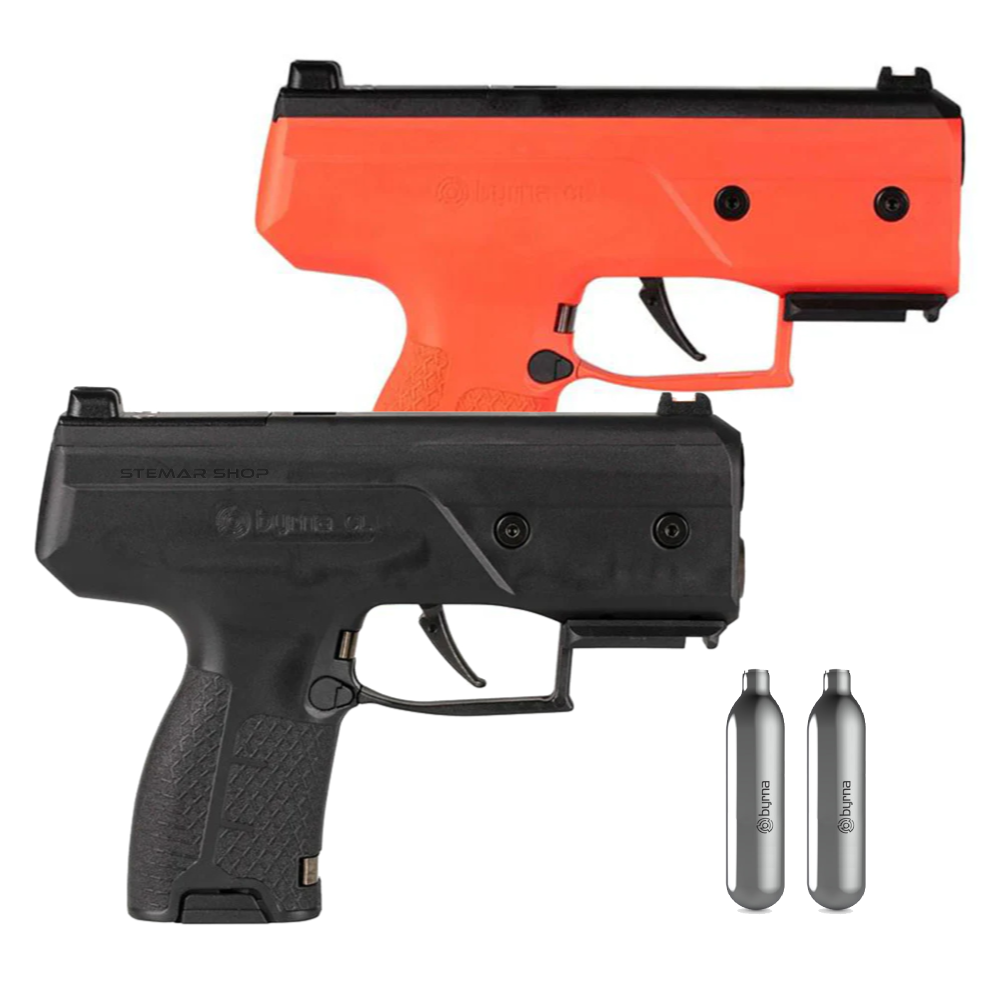 Byrna CL Launcher available in Black and Orange including 2x Byrna 8-gram cartridges