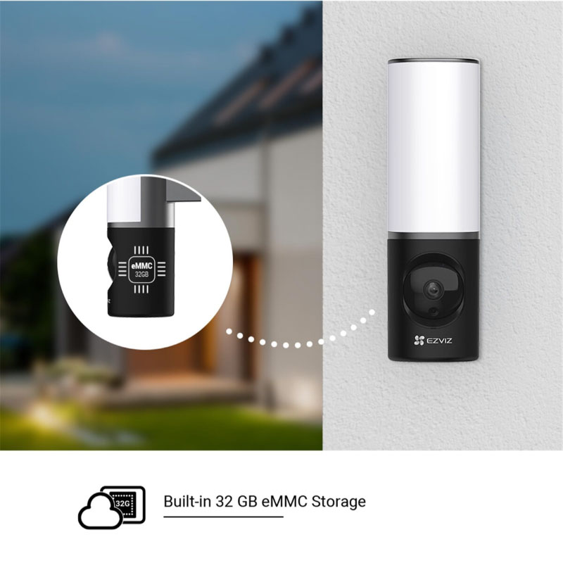 EZVIZ LC3 Wall Light Camera (4MP) includes built-in 32 GB eMMC storage