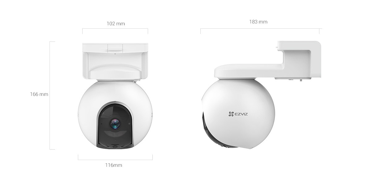EZVIZ EB8 4G Pan & Tilt 2K Battery Camera (3MP) product dimensions