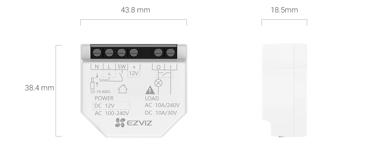 EZVIZ T35WD Smart Home Wi-Fi Relay product dimensions