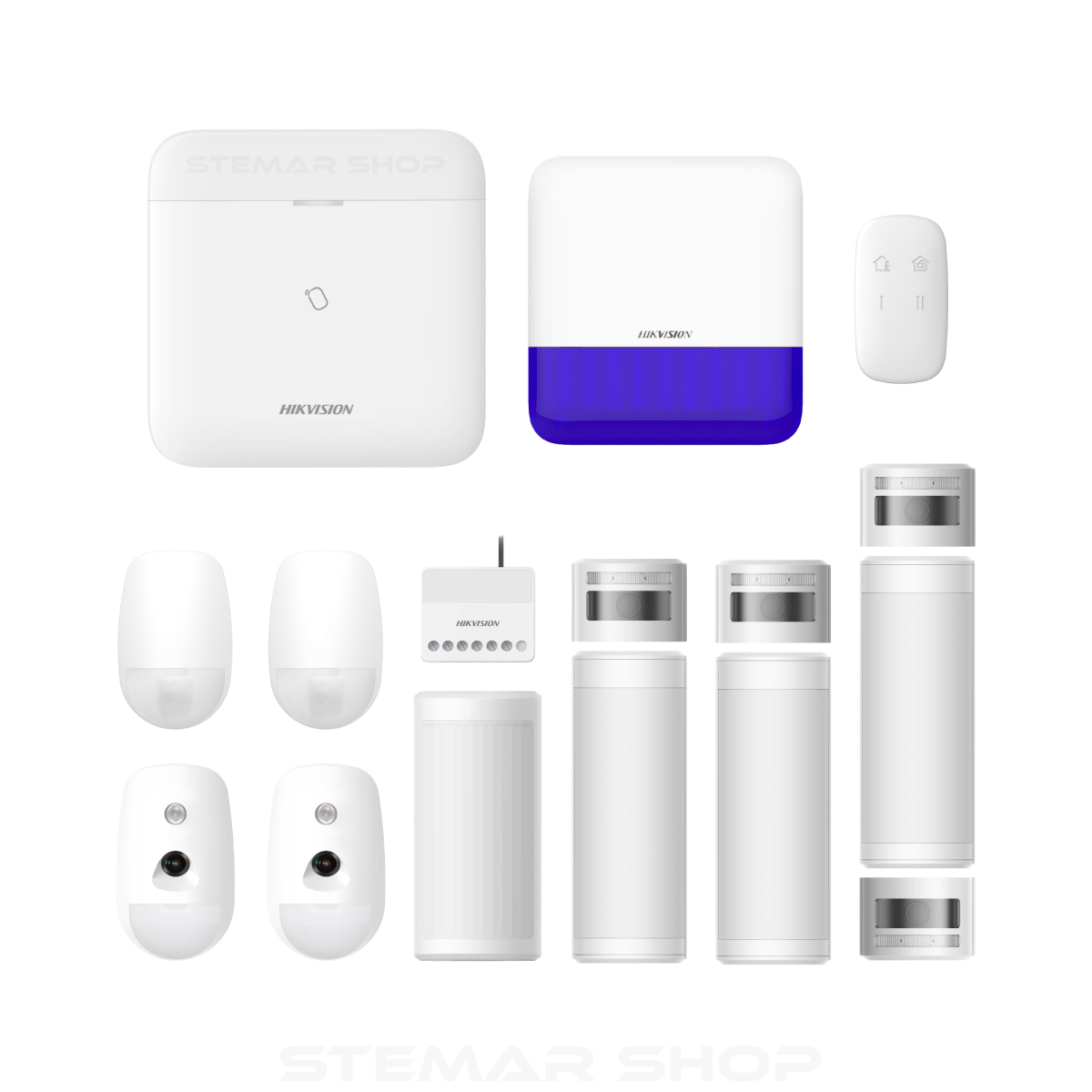 Hikvision AX Pro 96 Zone OutdoorCam Patio Bundle blue siren