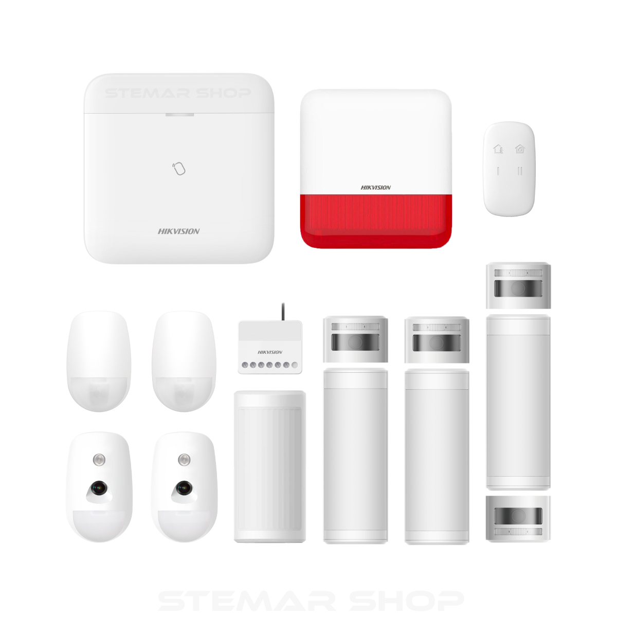 Hikvision AX Pro 96 Zone OutdoorCam Patio Bundle red siren