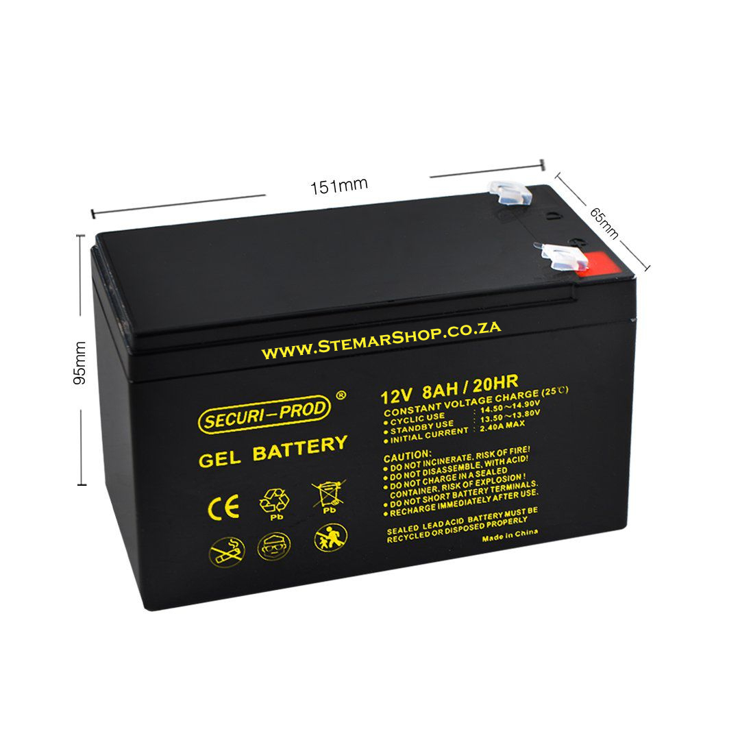 Securi-Prod 12v 8Ah Gel Battery product dimensions