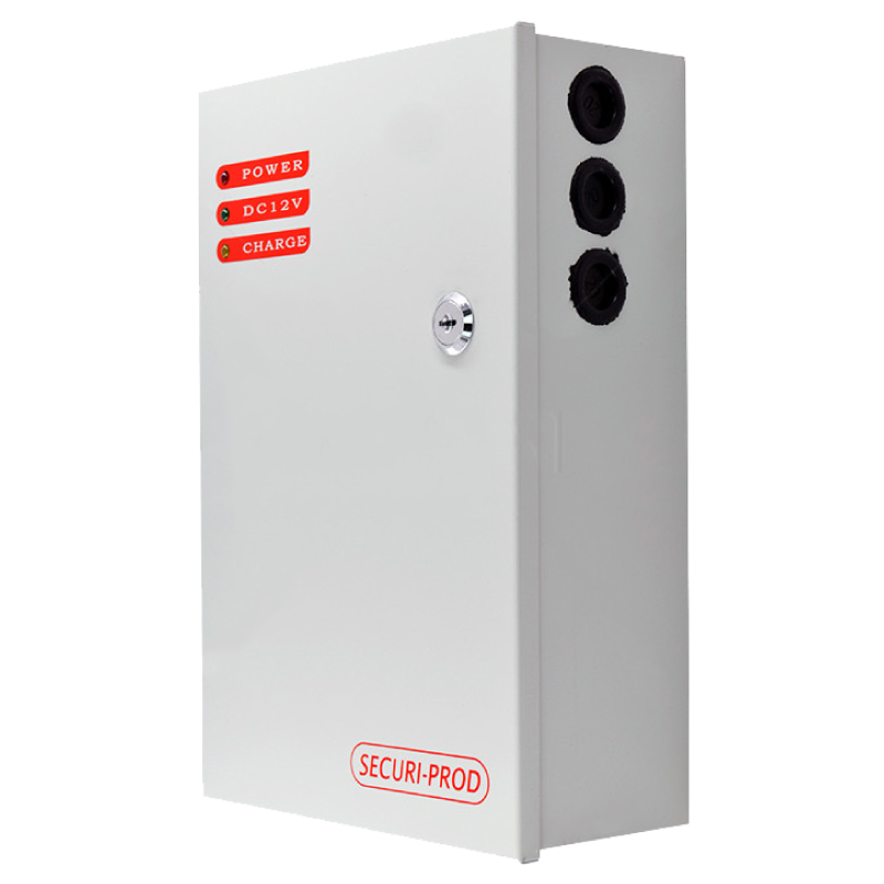 Securi-Prod 13.6VDC 5Amp Power Store Backup Power Supply side perspective view