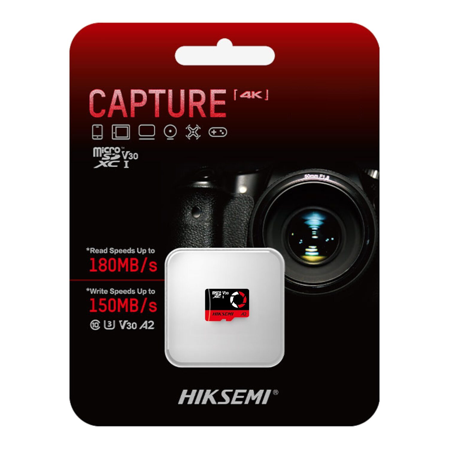 Hiksemi Capture V30 MicroSDXC Surveillance Memory Card packaged for retail