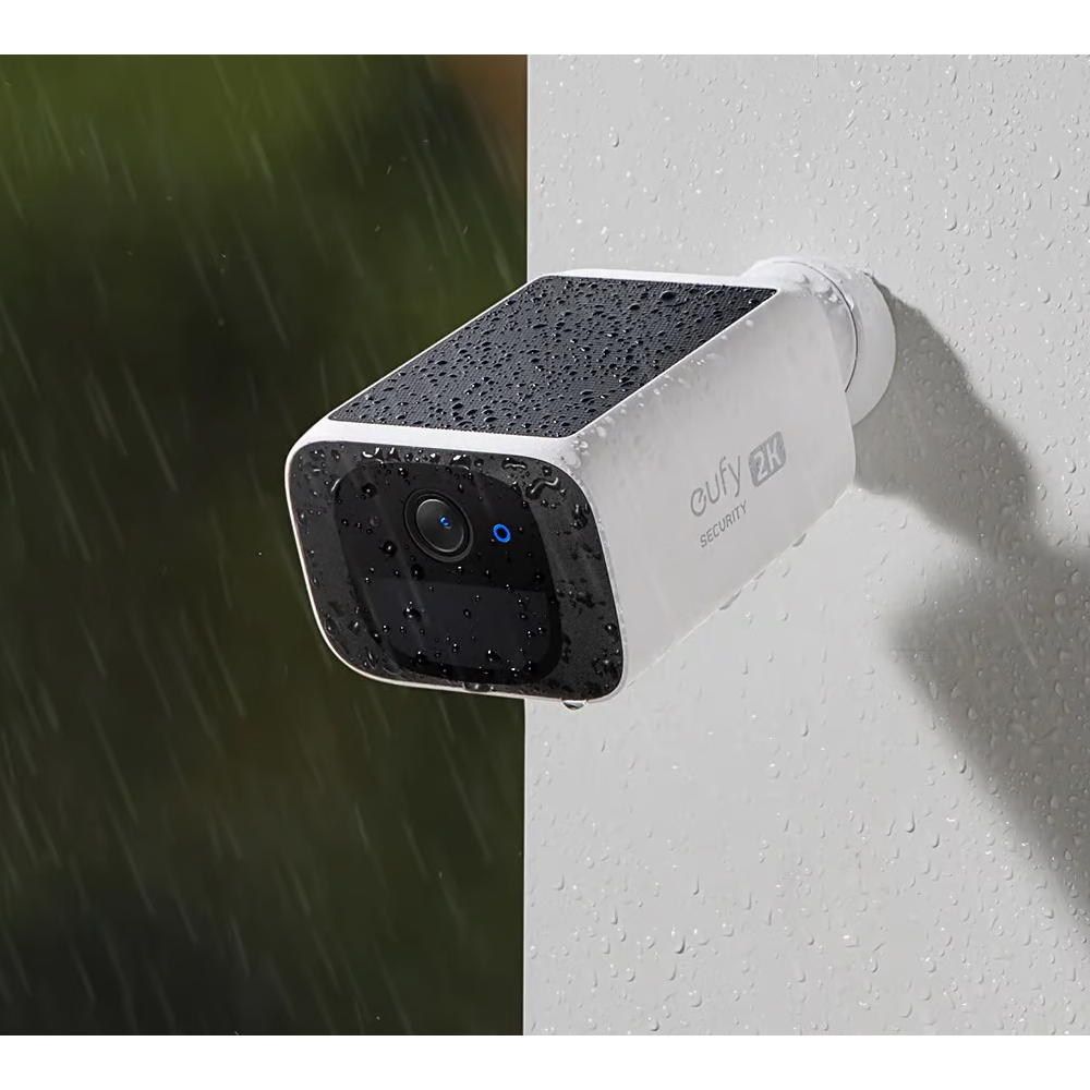 Eufy S220 SoloCam 2K Solar Powered Security Camera (3MP) installed in the rain