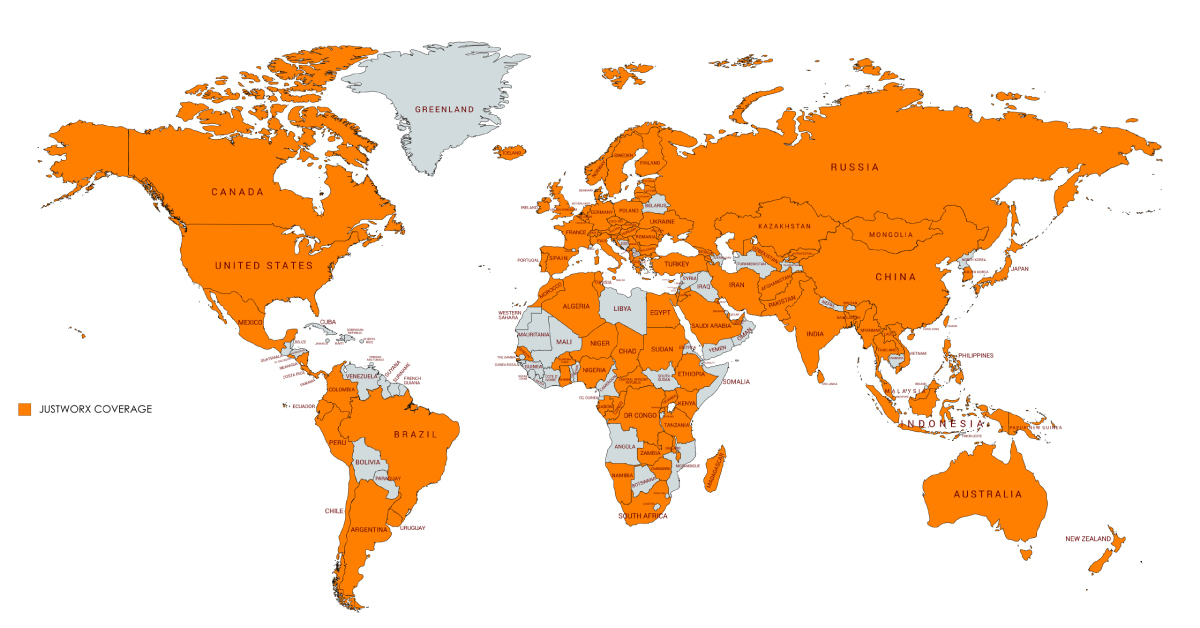 Justworx Global Coverage map