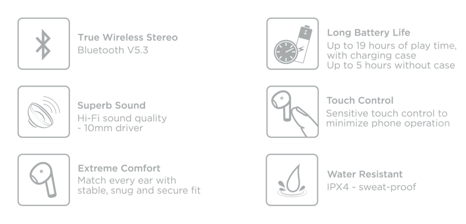 RED-E Comfort Wireless Earbuds features