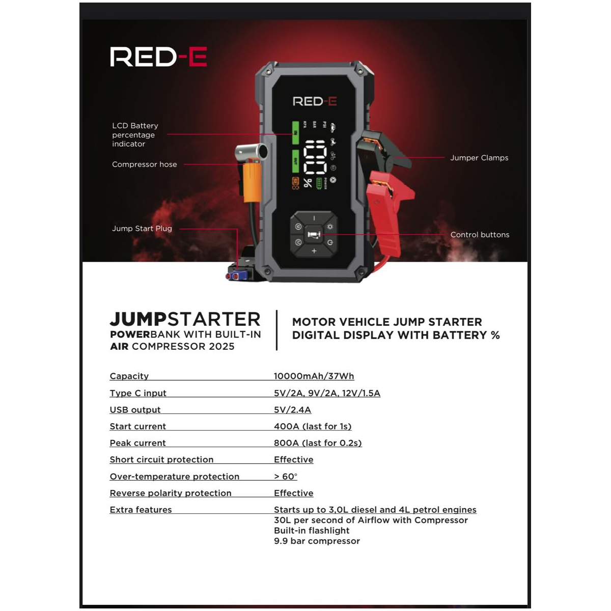 RED-E 10 000 mAh Compressor Jump Starter 2.0 datasheet