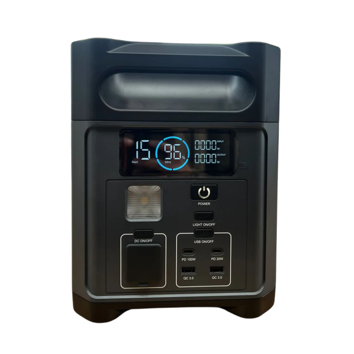 Red-E Power Station 1024 displaying LCD screen and all ports