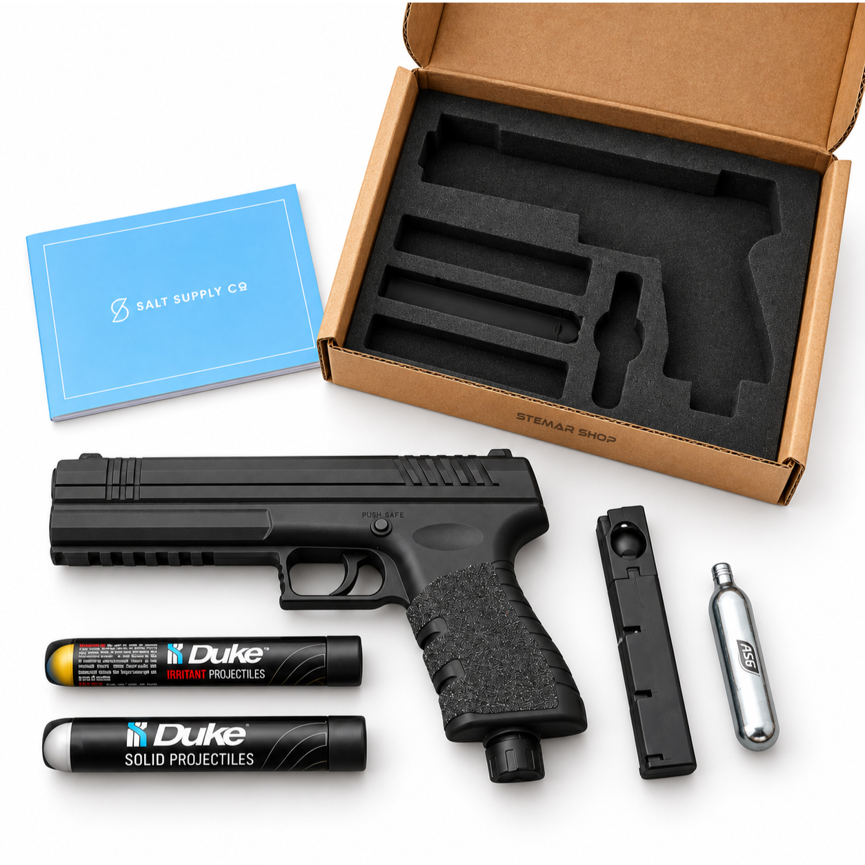 Salt s2 Pepper Launcher Kit displayed next to its packaging box