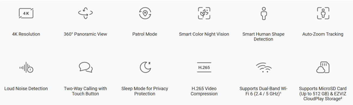 EZVIZ H6C Pro 4K Pan Tilt WiFi Camera (8MP) features