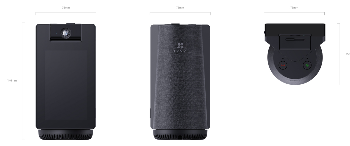 EZVIZ S10 dimensions of top, front and back