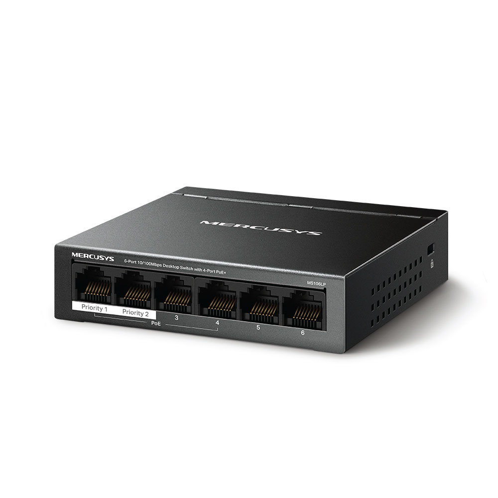 Mercusys 6-Port 10/100Mbps PoE+ Switch with 4 PoE+ Ports & 40W Power Budget