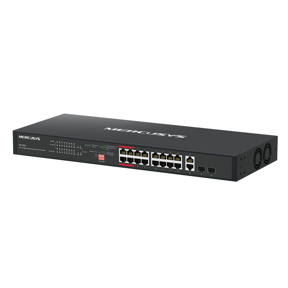 Mercusys MS120GP 20-Port Gigabit Rackmount PoE+ Switch with 16 PoE+ Ports & 192 W Budget