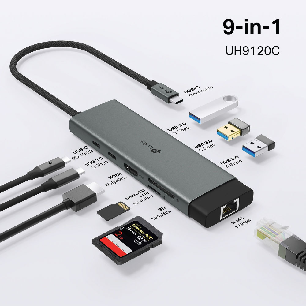 TP-Link 9-in-1 USB-C Hub with 4K 60Hz HDMI | Gigabit Ethernet | 100W Power Delivery - Image 2