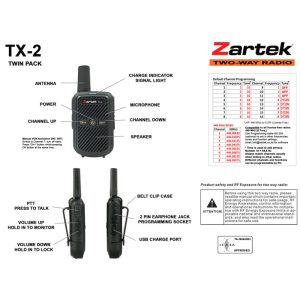 Zartek TX-2 Twin Pack 16-Channel Licence-Free Two-Way Radios