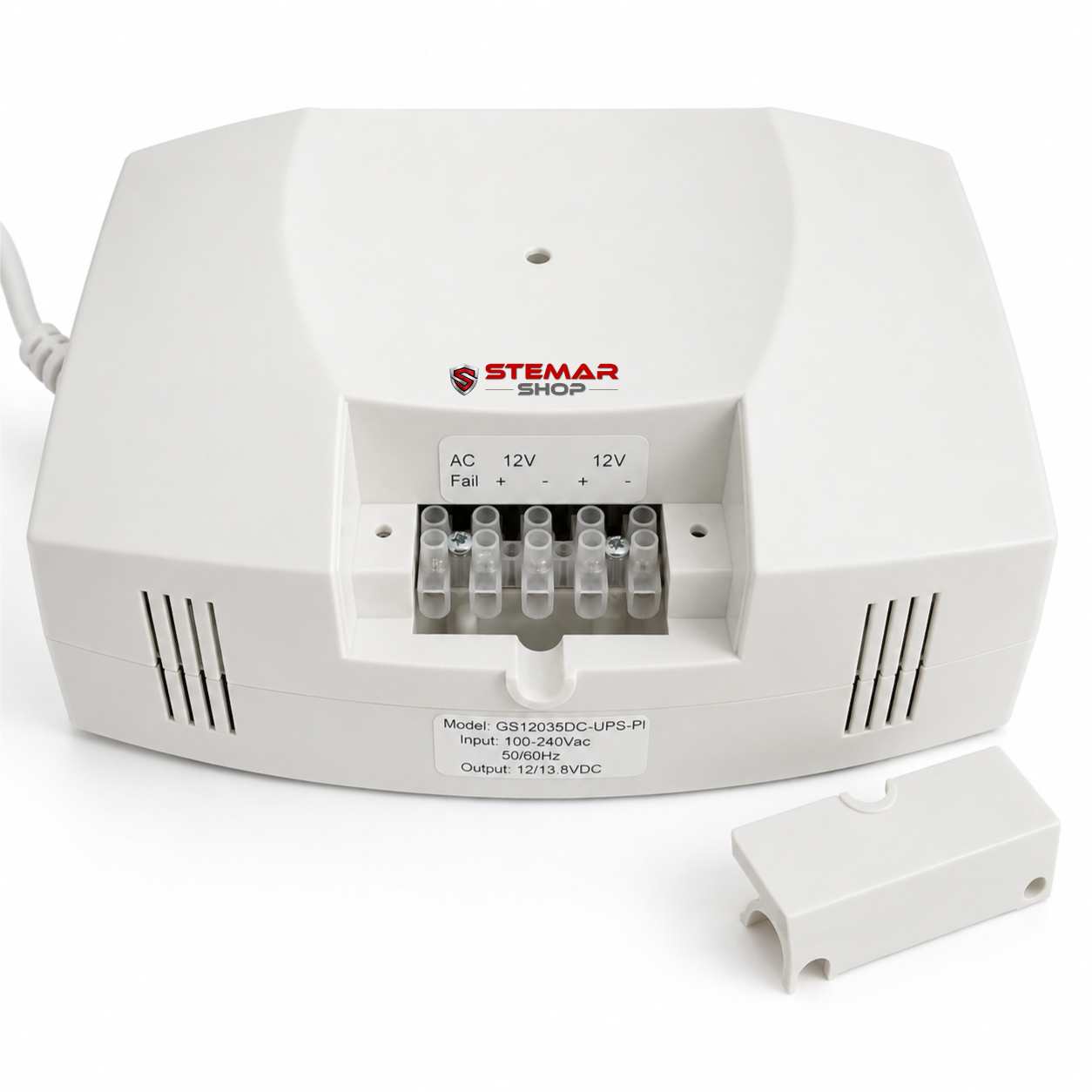 GSS Titanium V GS12035DC-UPS-PL 12 V 3.5 A backup power supply displaying terminals