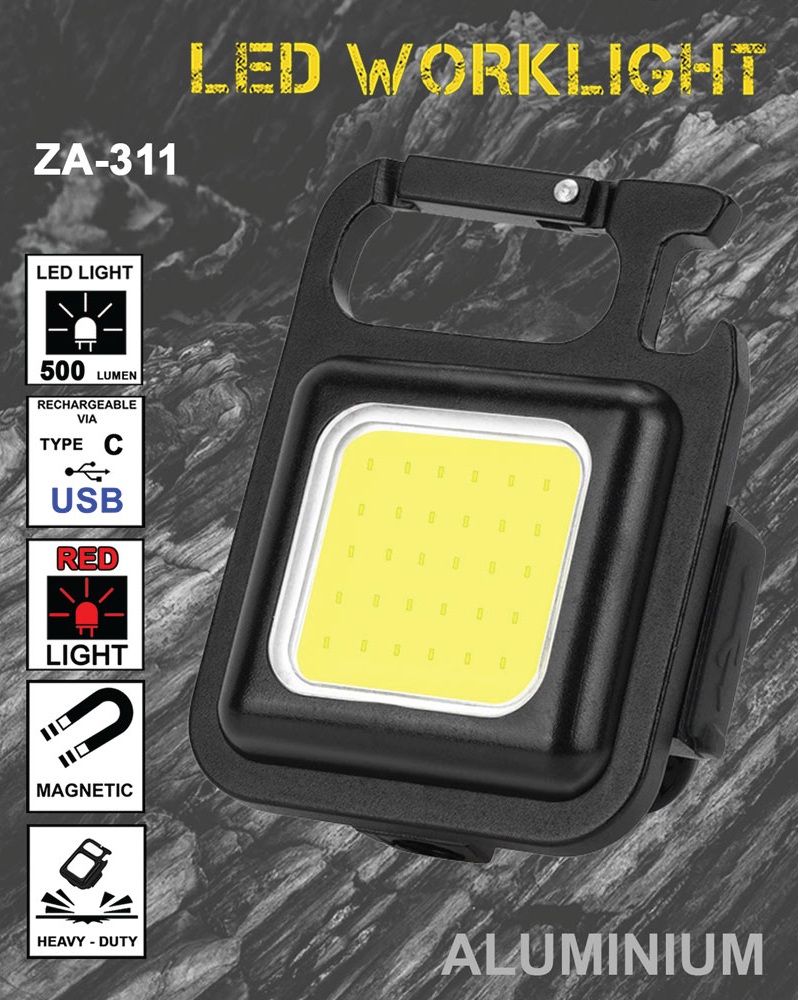 Zartek Mini Keyring Worklight 500lm COB with Red Light & USB-C - Image 3