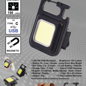 Zartek ZA-312 Rechargeable Mini Keyring Worklight | 150 Lumens, USB-C, Magnetic