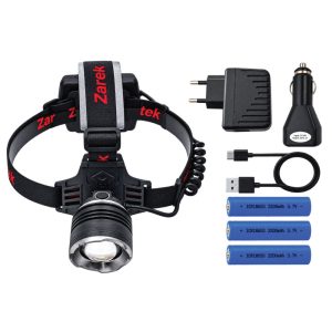 Zartek Rechargeable 1500 Lumen LED Headlamp with Zoom and Powerbank
