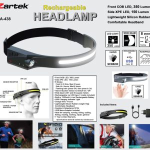 Zartek ZA-438 USB-C Rechargeable Sensor Headlamp | 350 lm + 150 lm