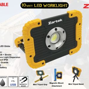 Zartek ZA-448 10W Rechargeable LED Worklight with Powerbank – 800 Lumens