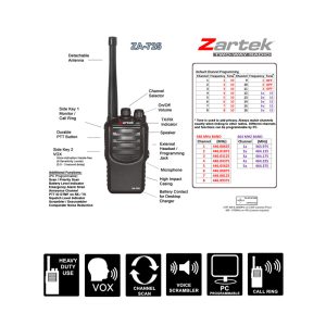 Zartek ZA-725 Professional 16-Channel UHF Two-Way Radio | 500 mW Licence-Free