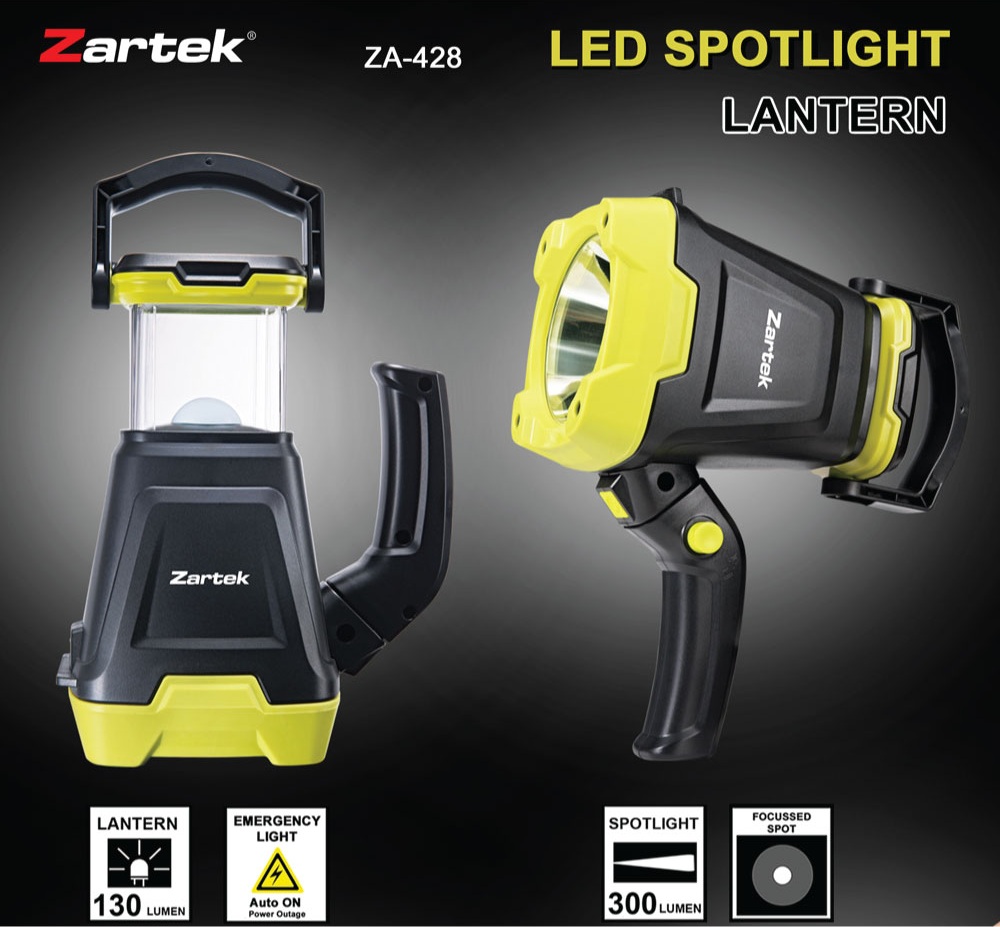 Zartek ZA-428 300 lumen Rechargeable LED Spotlight, Emergency Lantern