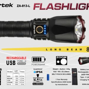 Zartek ZA-813-L 1500 Lumen Rechargeable White Laser LED Torch | 800m Beam