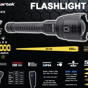 Zartek ZA-819 5000 Lumen USB-C Rechargeable Zoom Flashlight