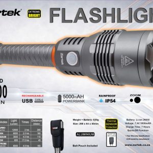 Zartek ZA-855 12000 Lumen USB-C Rechargeable LED Flashlight with Powerbank