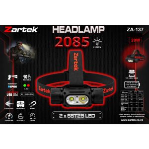 Zartek ZA-137 2085 Lumen Rechargeable LED Headlamp with Focus/Flood & Colour LEDs