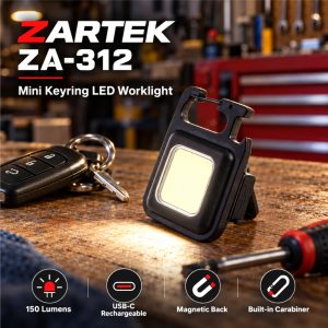Zartek ZA-312 Rechargeable Mini Keyring Worklight | 150 Lumens, USB-C, Magnetic