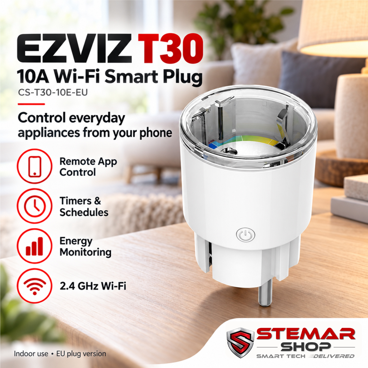 EZVIZ T30 10A Wi-Fi Smart Plug with Energy Monitoring, Timer & Scheduling – EU - Image 2
