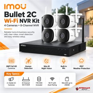 IMOU 8-Channel Wi-Fi NVR Kit with 4 × Bullet 2C 2MP Cameras & 1TB HDD